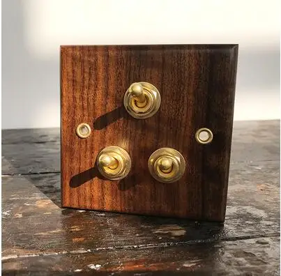 Tanie 86 typ z litego drewna gniazdo przełącznika Panel retro miedź dźwignia ścienna drewniana ręcznie robiona biżuteria włącznik światła 10A 110 V 250 V