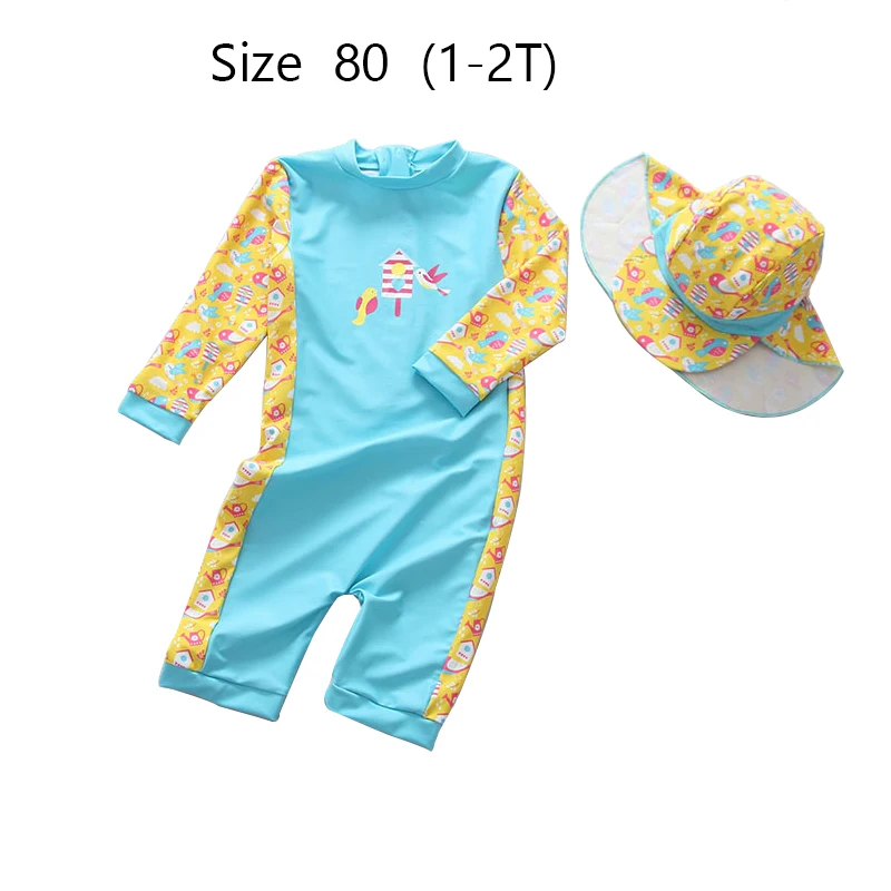 Sky blue 1-2T(80) Детская одежда для Купания Девочек преддошкольного возраста лето, защита от солнца, купальный костюм для малышей пляжный купальный слитный купальник купальники для девочек - Цвет: Sky blue 1-2T(80)