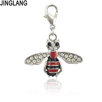 

JINGLANG Summer Enamel Bee charms Cute Insect Pendant Beads Fit European Bracelet for Women Jewelry 50 pcs