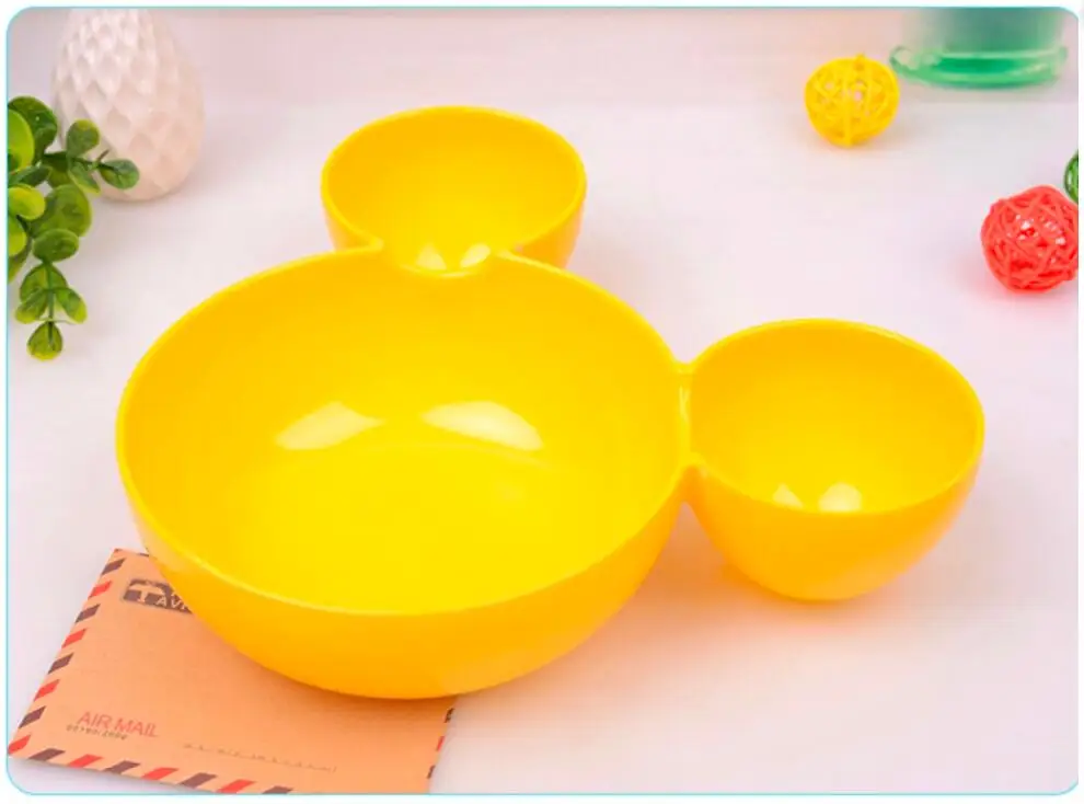 Миска с Микки Маусом, Детская миска с большой головкой в форме Микки Мауса, тарелка с фруктами, тарелка с рисунком пирога для малышей, детская посуда - Цвет: Цвет: желтый