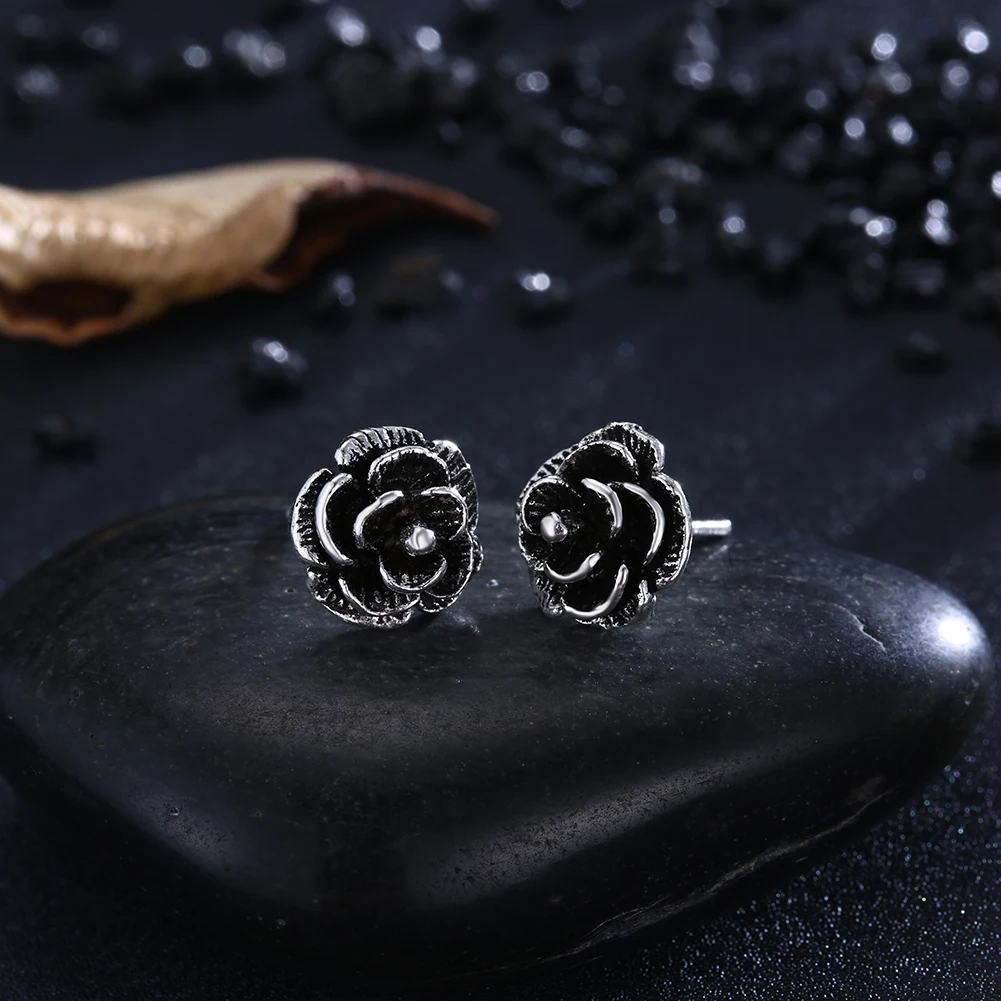 

Earrings For Women Stud Earrings 925 Sterling Silver Female Wedding Unusual Products Black Rose Flower Fine Jewelry 925 Silver
