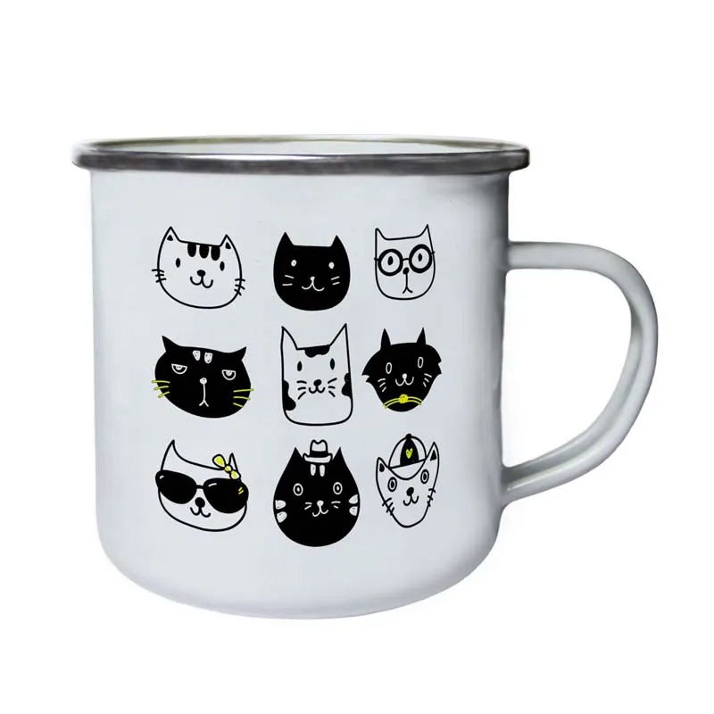 

Забавный кот лица кошки влюбленные Новинка Ретро, эмаль 11oz кружка