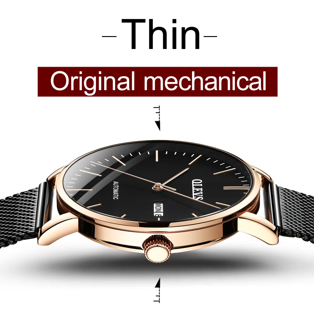 

OLEVS top brand men's automatic mechanical watch 2019 waterproof double calendar luxury casual watch waterproof ultra-thin watch