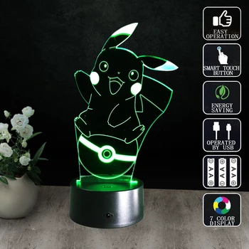 

Mother's Day Gift Pikachu 3D Atmosphere 7 Color Changing Lamp Figure visual illusion LED Holiday Christmas Gifts Night Light