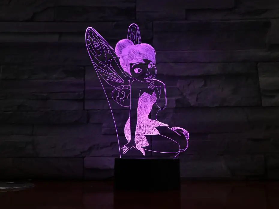 Buy Usb 3d Led Night Light Decoration Girls Children Kids Baby Gifts 7 Color Changing Visual Table Lamp Princess Tinker Bell Figure