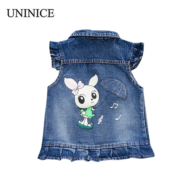 UNINICE 2018 Baby Girls Cartoon Rabbit Denim Vest Coats Toddler Flowerl