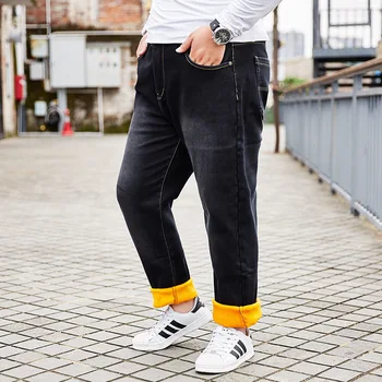 

Fleece Thicken Warm Jean Famous Jeans Men Straight Regular High Quality Denim Mens Trousers Pants M-8XL