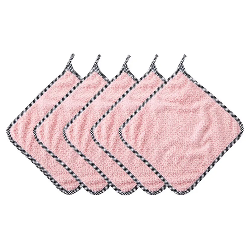 Kitchen Towel Coral Velvet Nonstick Oil Velvet Hand Nonstick Oil Hanging Hand Towels 5Pcs Kitchen Dishcloth Cleaning Cloth (1)