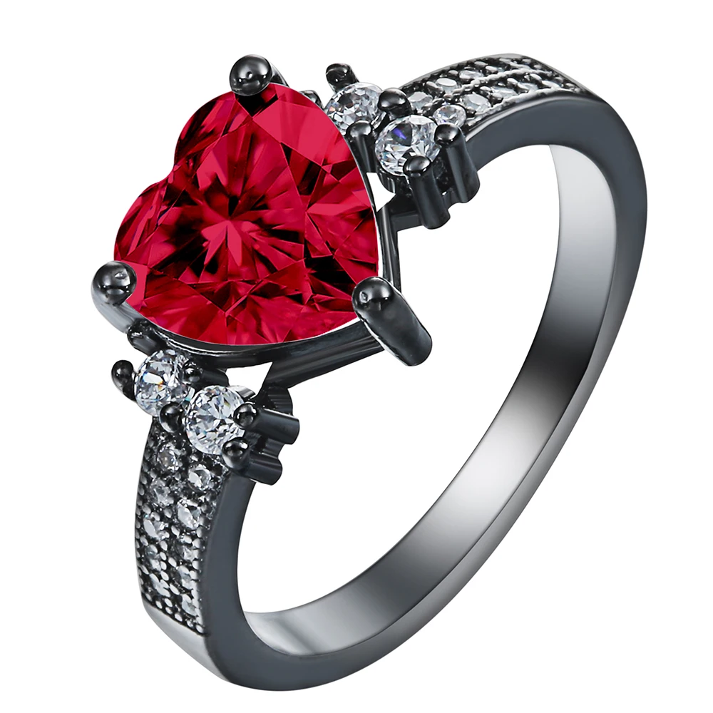 Black Gold Red Love Heart Rings For Women Engagement Ring