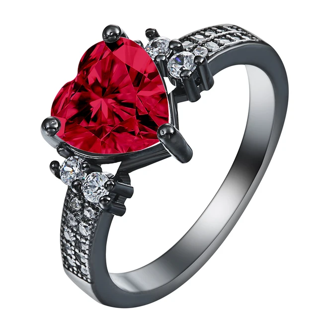 Black Gold Red Love Heart Rings For Women Engagement Ring ...