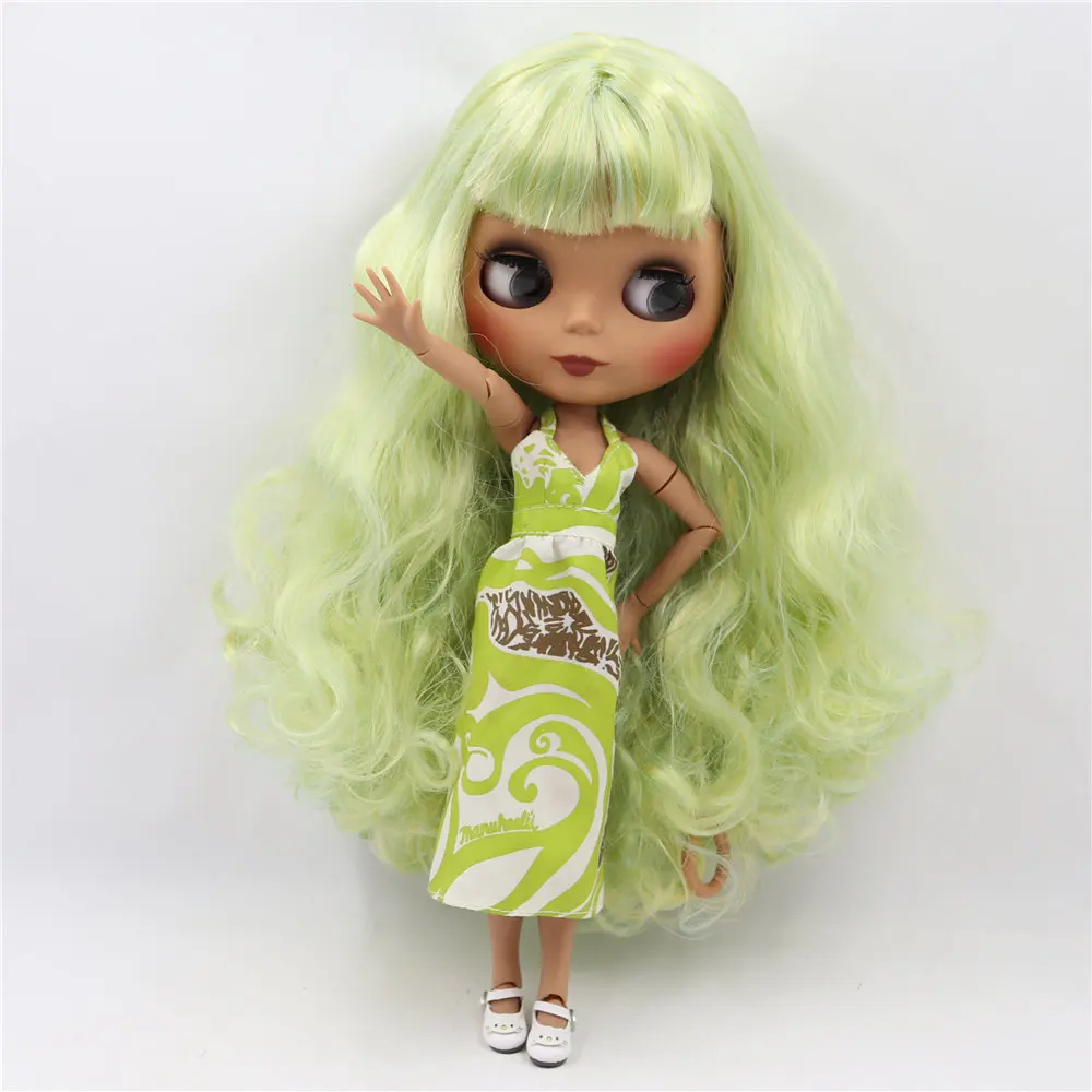 1/6 Blyth ICY DBS BJD Кукла Черная кожа матовое лицо суставы тела зеленые волосы. № BL4006/1200