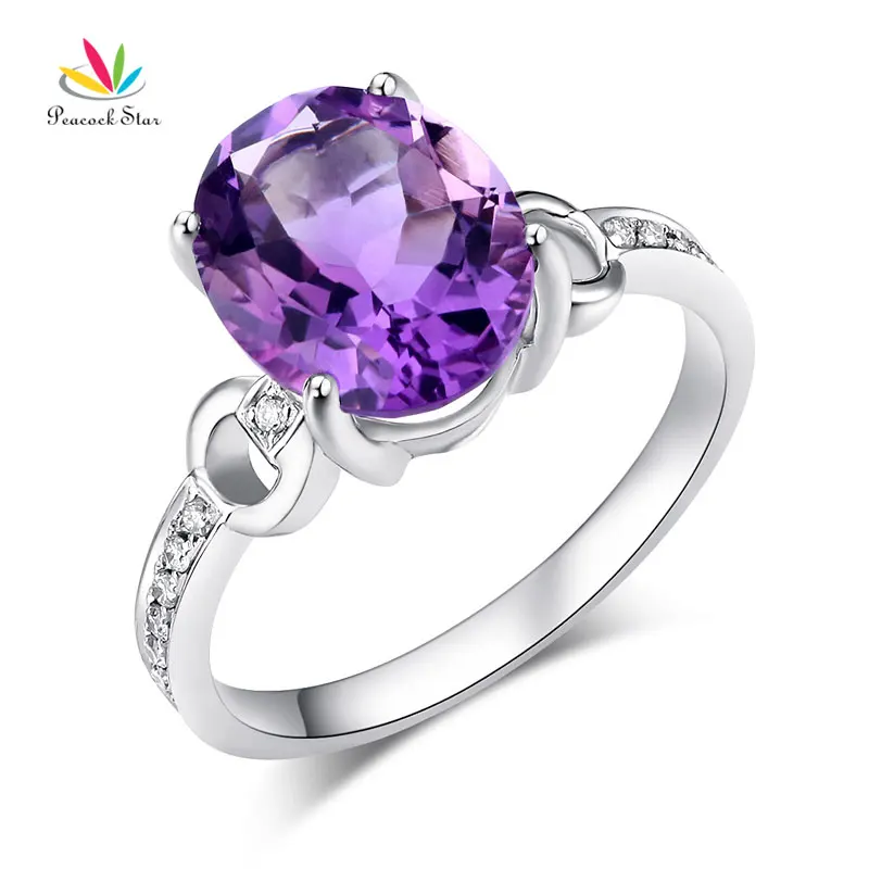 

Peacock Star 14K White Gold Wedding Engagement 3.5 Ct Amethyst Ring 0.097 Ct Natural Diamond