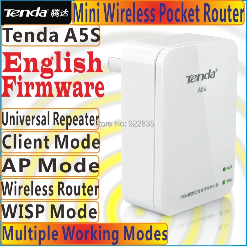 English Firmware Tenda A5S 150M Mini Router Pocket WiFi Wireless-N AP Client Universal Repeater WISP 150Mbps ethernet to WIFI | Компьютеры