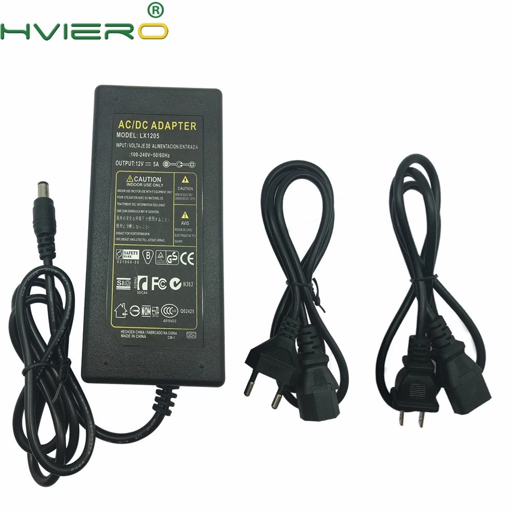 AC 100 V-240 V AC/DC 12V 5A 5,5 мм 2,1 AC DC Питание адаптер Зарядное устройство для 3528 2835 5050 полосы светильник светодиодной ленты нам штепсельная вилка европейского стандарта