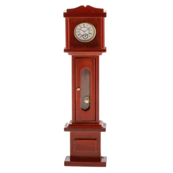 

1:12 Dollhouse Miniature Living Room Vintage Wooden Grandfather Brown Clock