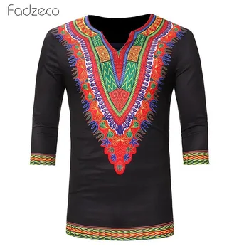 

Fadzeco 2019 African Shirt For Men Tribal Print V-Collar Male T-Shirt 3/4 Sleeve Top Dashiki Fashion Casual African Clothes