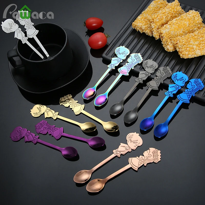 

2Pcs/Set Stainless Steel Couple Coffee Spoon Dessert Ice Cream Stirring Spoon Tea Spoon Tableware Kitchen Wedding Supplies Gift