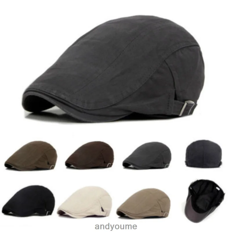 Mens Flat Cap Beret Herringbone Newsboy Fashion Cotton Berets Caps for ...