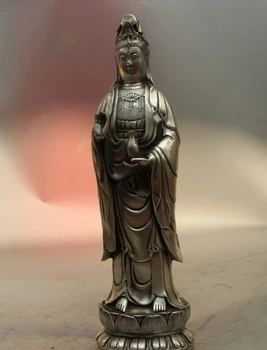

song voge gem S0946 13 Tibet Buddhism White Copper Silver Guanyin Kwan-yin Bodhisattva Buddha Statue
