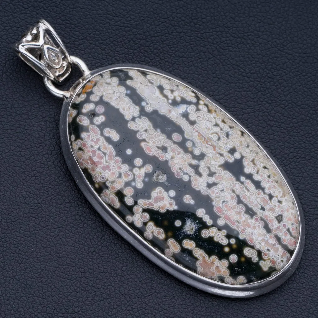 

Natural Ocean Jasper Punk Style 925 Sterling Silver Pendant 2 1/4" P0993