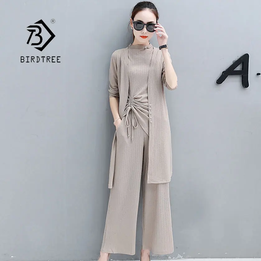 

2019 Spring New Woman's 3 Piece Set Lace Up Bow Solid sleeveless Vest O Neck Top Button Pocket Pants Lady Casual Sales S93905Z