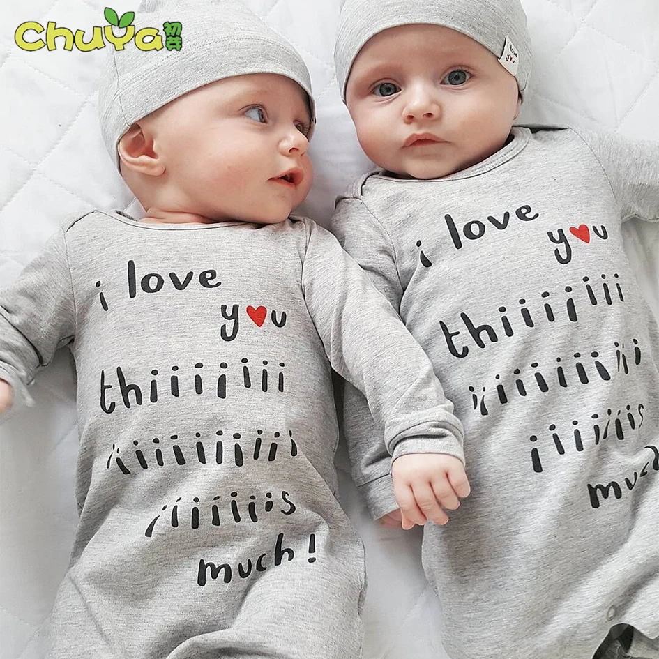 2018 Spring autumn fashion twins baby clothes letter printing rompers