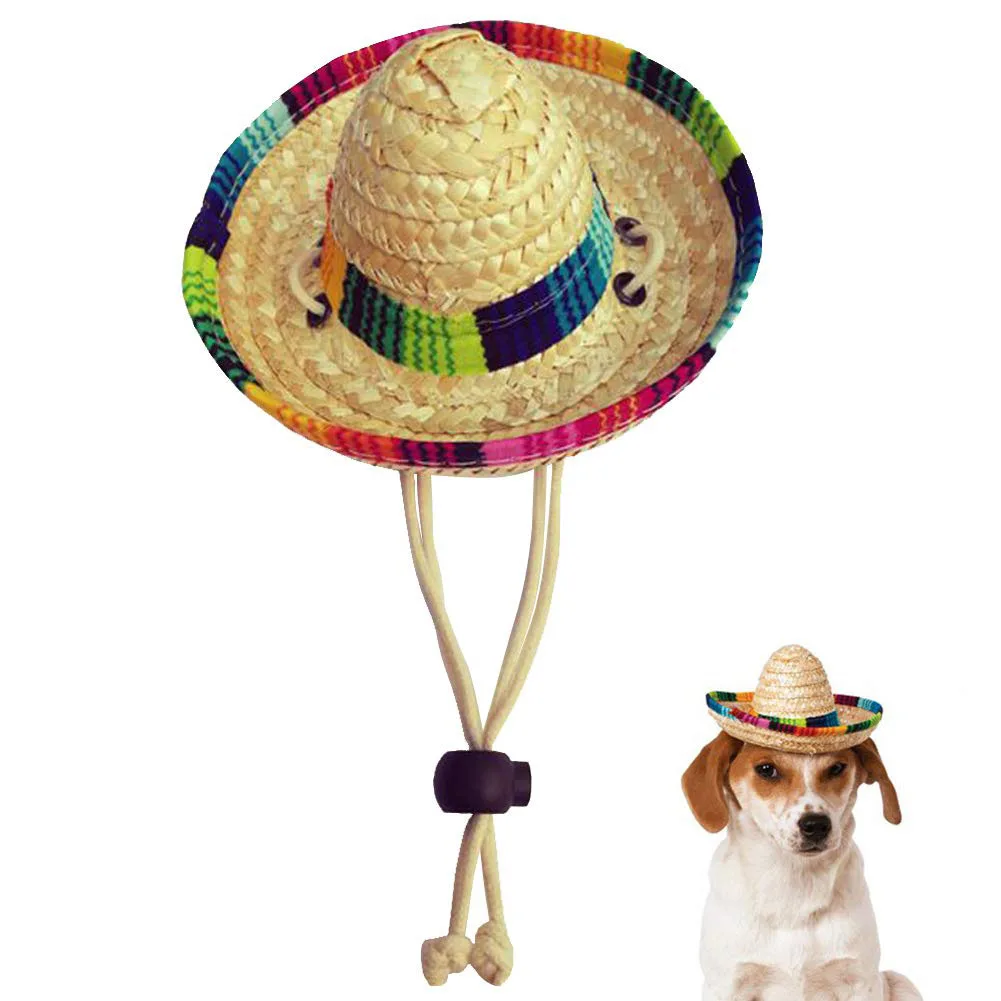 Милый мини щенок собака кошка соломенная плетеная шляпа Мексиканская Sombrero