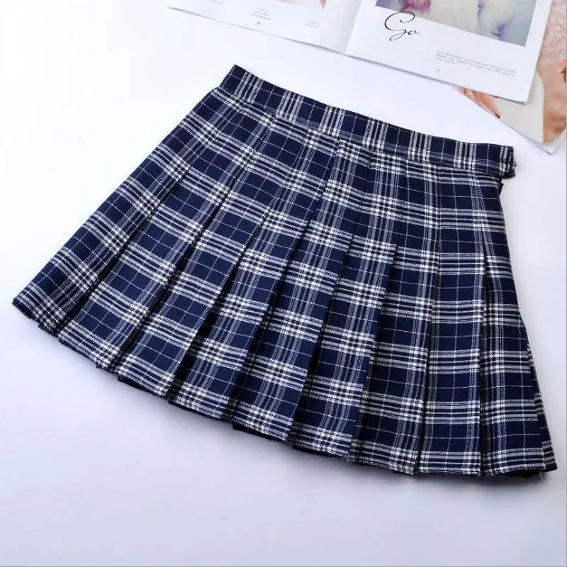 Новые женские мини юбки клетчатые плиссированные женские офисные юбки с высокой талией XS-3XL размера плюс женские юбки#9702