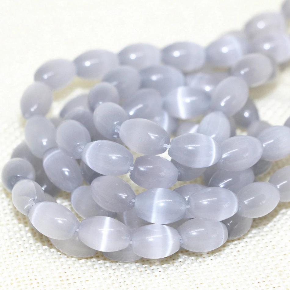

Elegant silver-gray cat's eyes opal 8*12mm rice barrel shape luxury women fashion jewelry making loose beads 14inch B1561