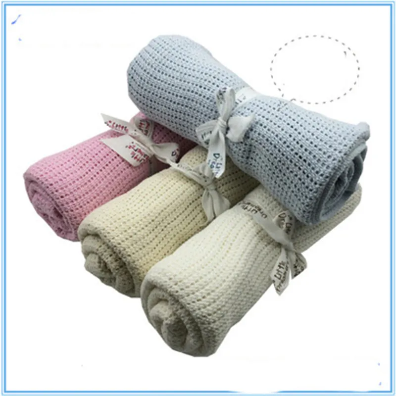 

2019 summer Newborn Baby knited Blankets Soft solid Cotton Crochet 75*100cm breathable hole wrap Baby Stroller Blankets