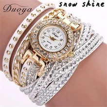 snowshine #10 Duoya Brand Watches Women Luxury Crystal Women Gold Bracelet Quartz Wristwatch Rhinestone free shipping