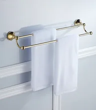 Towel Bars Double Rails Gold Color Brass Wall Shelves Towel Holder Bath Shelf Hanger Bathroom Accessories Towel Rack ZD874 bathroom shelves solid brass towel hanger 2 tier towel holder racks bath storage rail wall bathroom accessories towel bars 9118k