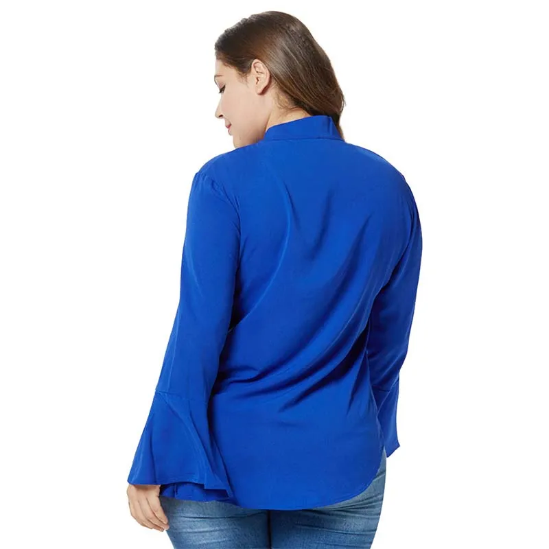WHZHM осень лук шифон офис плюс Размеры 3XL 4XL Для женщин Блузка Дамы Полный Flare