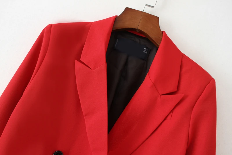 Мода 2018 женский двубортный карман Для женщин блейзер офисные Бизнес костюм верхняя одежда Для женщин красный пиджак деловой блейзер