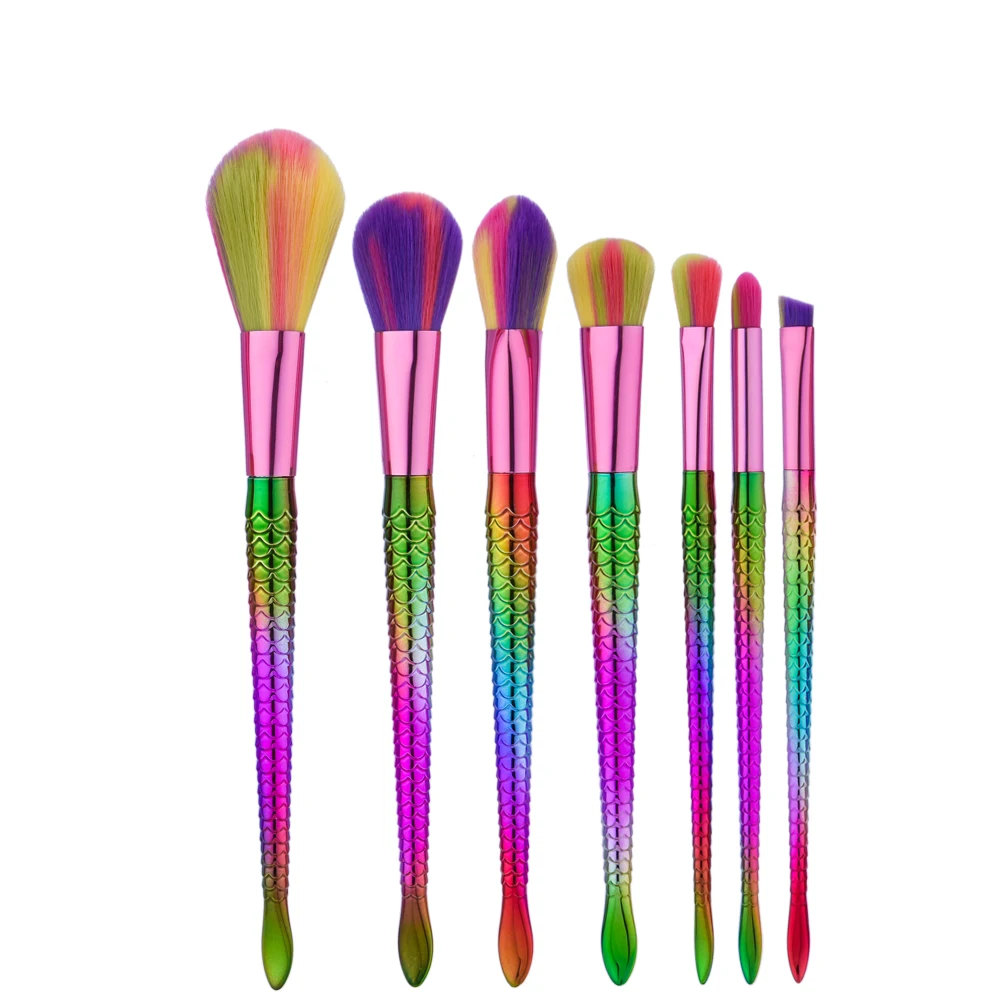 

New Makeup Brushes Set 7pcs Pro Colorful Mermaid Blending Brush Makeup Cosmetic Brush Foundation Blusher Face Powder Brushes