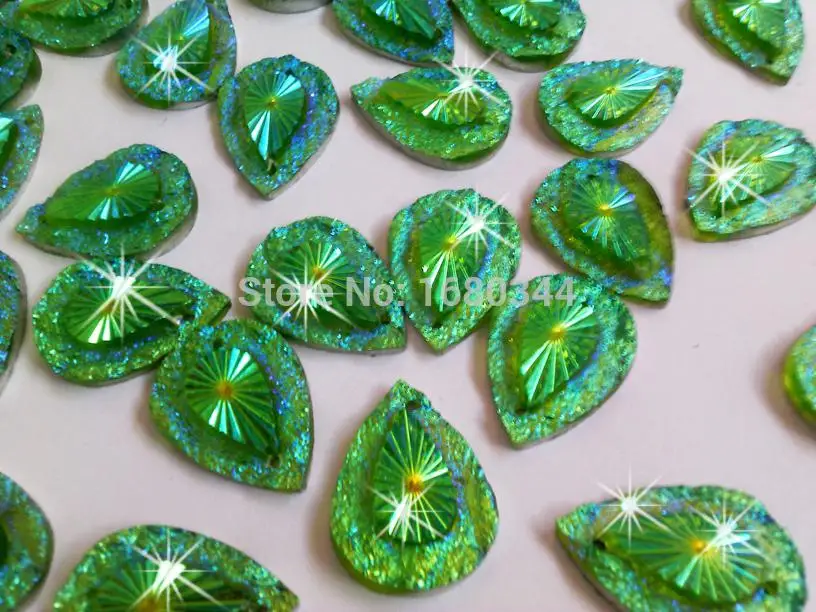 Sew on rhinestones Green AB colour 13*18mm resin crystal water drop