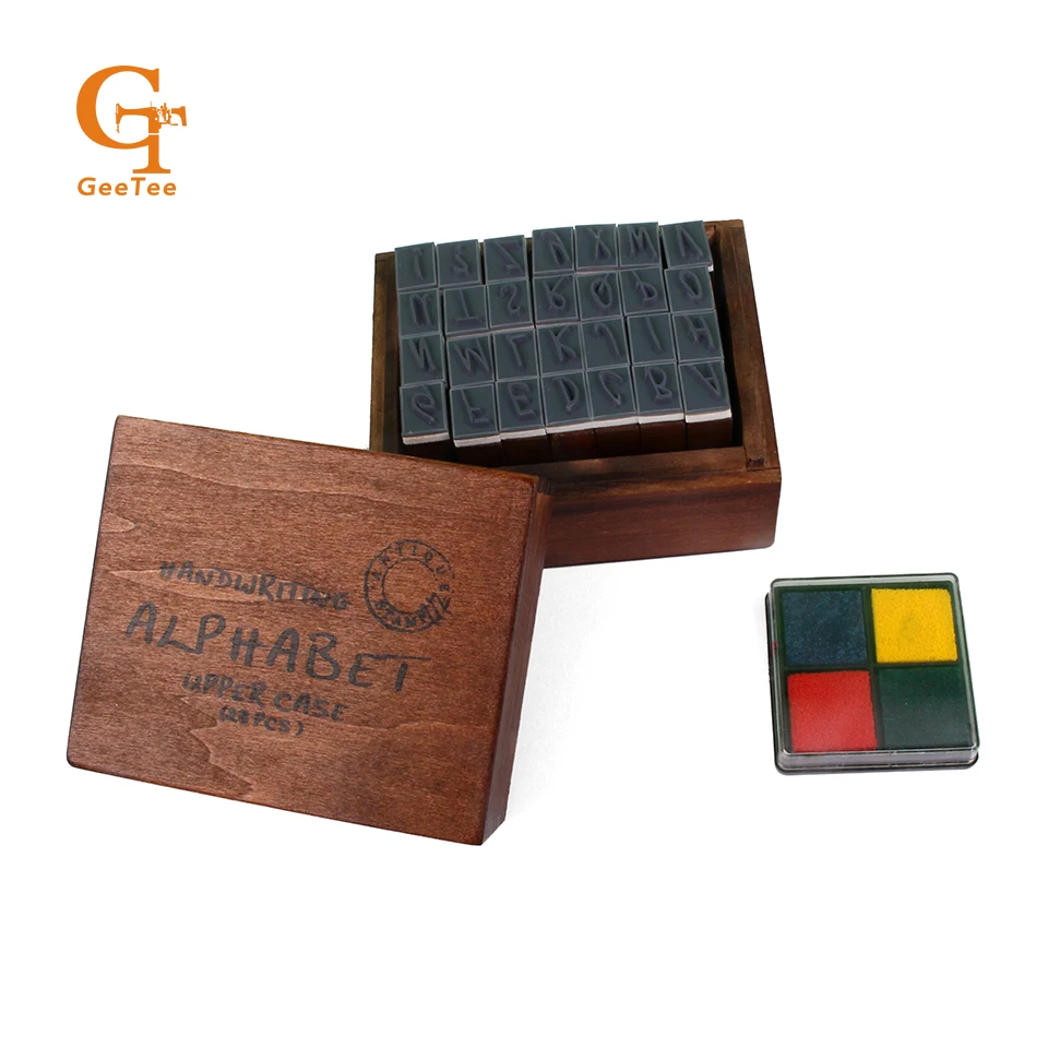 Lower / Upper case Letter Alphabet Stamp Box Hand Writing Stamp Antique