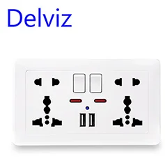 Delviz EU Standard Usb Socket, Gray Embedded Panel,2.1A Dual USB Port, AC 110-250V, UK Wall Power Socket Universal 5 Hole Outlet
