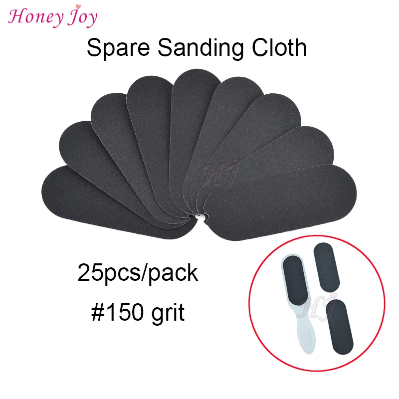 

25pcs Refill/Replacement #150 Grit 14.8cm Sanding Cloth Files for Pro Pedicure Feet Care Foot Rasp Double-side in Plastic Handle