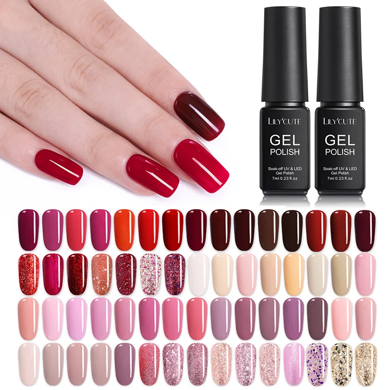 

LILYCUTE Red Series Glitter UV LED Pure Gel Color Long Lasting Balck White Soak Off Nail Art Gel Varnish Base Top Coat