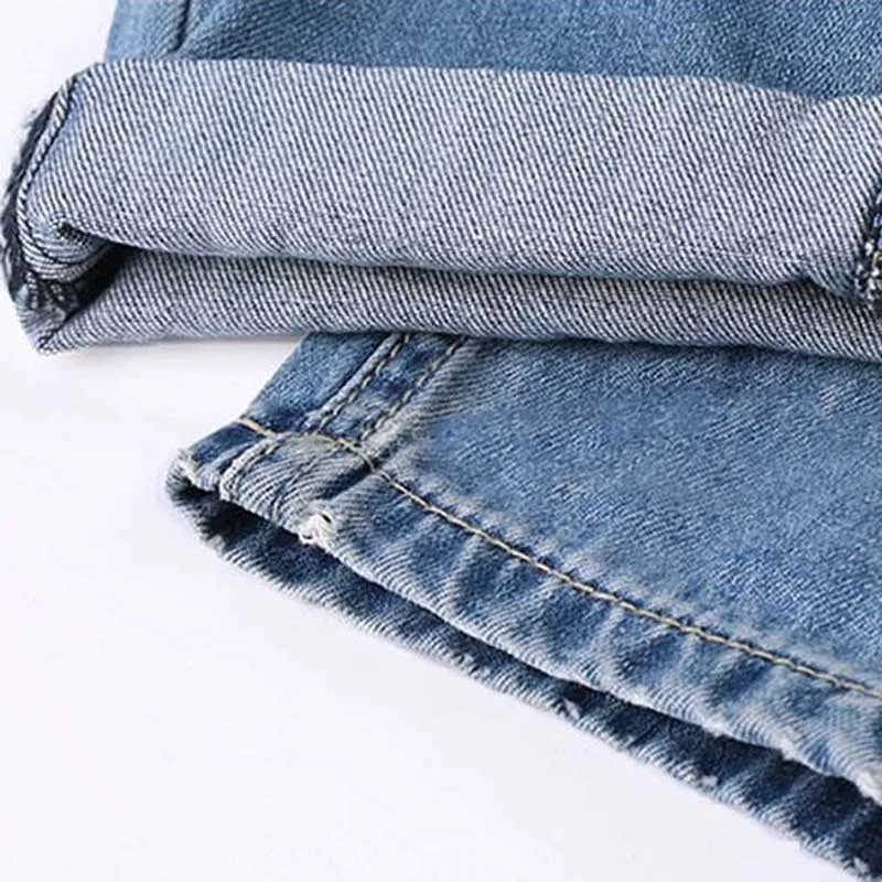 Женские джинсы Рваные прямой максимальной длины Famale отверстие середины талии джинсы брюки для девочек промывают хлопковые брюки