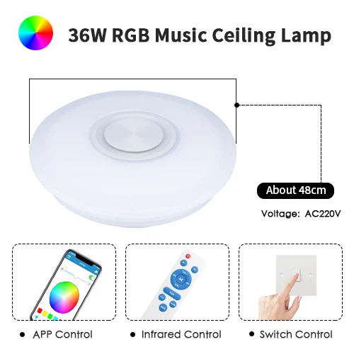 RGB-RT-BT-APP 48cm Светодиодный потолочный светильник, Bluetooth, RGB, умная музыкальная лампа с регулируемой яркостью, AC 220 В, 240 в, для гостиной, домашнего декора, вечерние, 36 Вт, 40 Вт, приложение, дистанционное управление - Цвет корпуса: RGB-RT-BT-APP 48cm