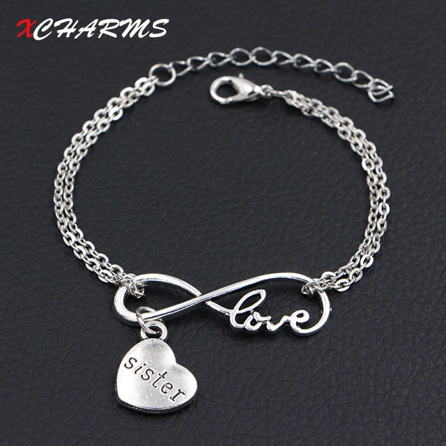 Personalized Love My Sister Charms Bracelets Antique Silver Diy Personalized Love My Sister Charms Bracelets Antique Silver Diy Handmade Double Infinity Bracelet Women Fashion