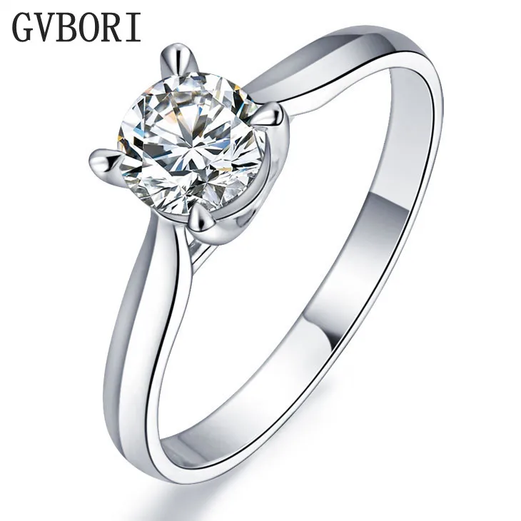 GVBORI 14 K белое золото 0.1CT бриллиантовое кольцо для женщин Свадебные/вечерние/Помолвочные подарок на день Святого Валентина