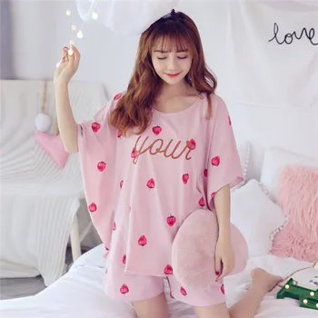

2019 Women Pajamas Short Sleeve Pajamas Set Ladies Pajama Sets Home Nightwear Cute Cartoon Sleepsuit