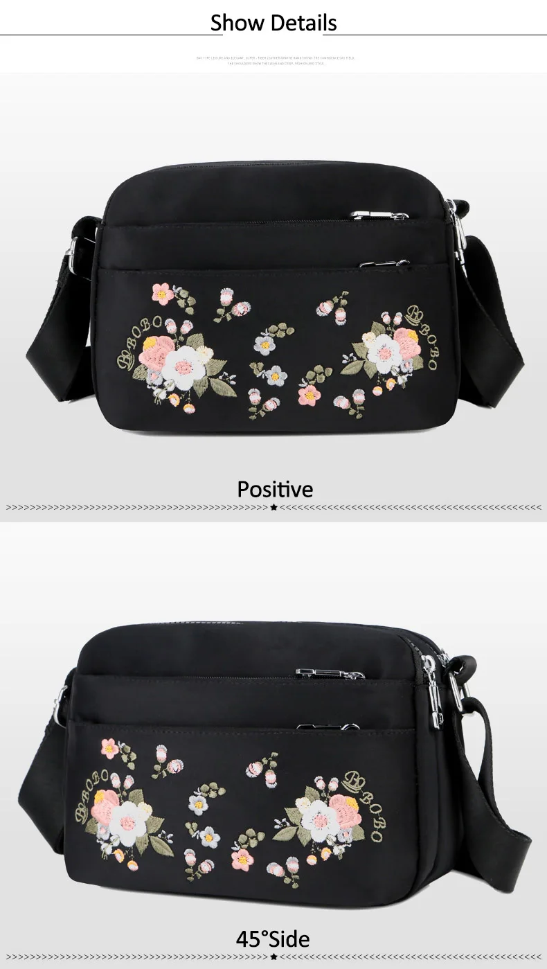 Luxury Brand Flower Shoulder Bag Women Small High Quality Nylon Tote Top-handle Travel Crossbody Bag Embroidery Messenger Bags