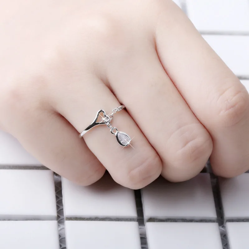 Simple Chic Open Adjustable Water Drop Pendant Rings Creativity Women Fashion Jewelry Wedding Party Ring Gift