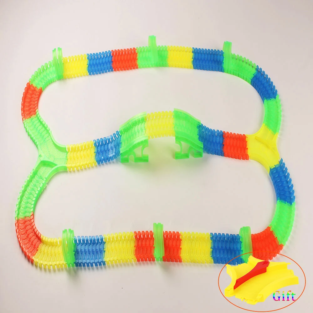 

240-360pcs/set Miraculous Glowing Race Track Car Road Bend Flex Flash in the Dark Assembly Lightning Toy with Lane Change Bridge