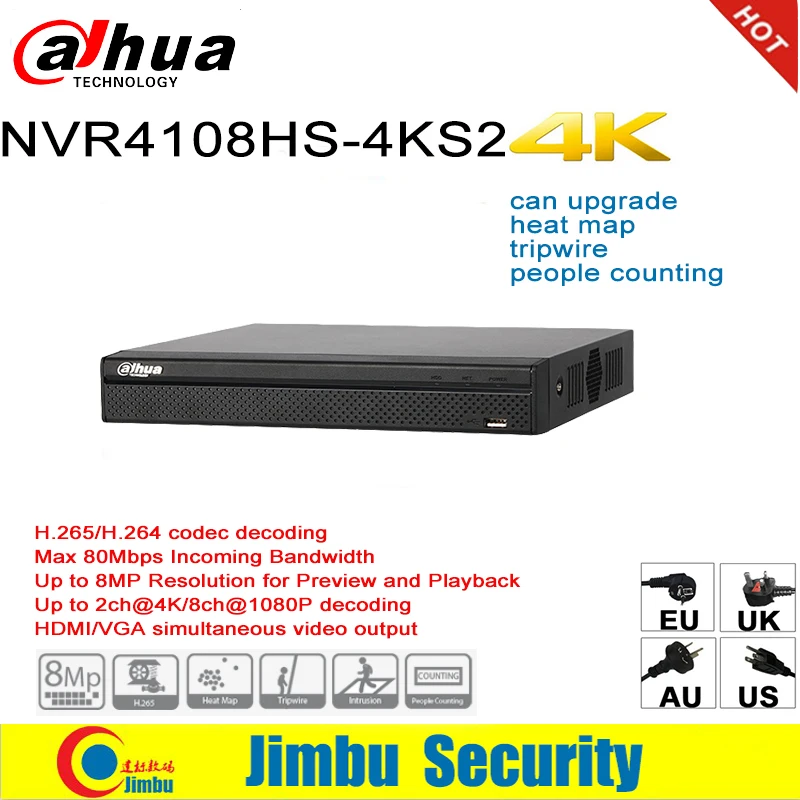Dahua NVR Easy4ip 4 К сети видео Регистраторы NVR4108HS-4KS2 8CH 1U 4 К и H.265/H.264 до 8MP tripwire для IP Камера