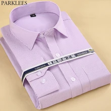 Фиолетовая полосатая Мужская рубашка с длинным рукавом, весна, новинка, обычная посадка, хлопок, официальная, деловая, рабочая, мужская рубашка, Chemise Homme 8XL